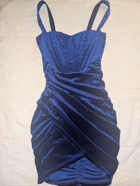 Blue Velvet Ruched Mini Dress - Women